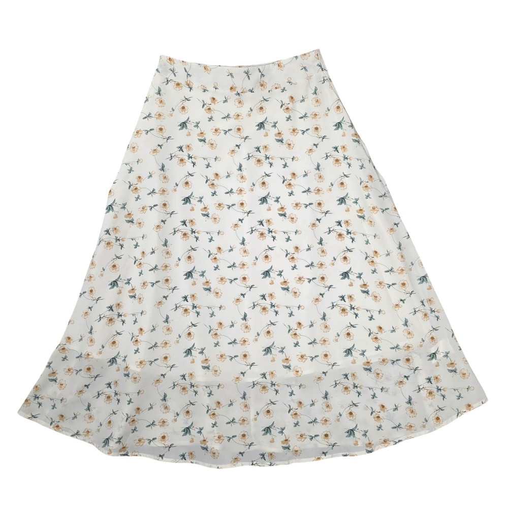 Dazy All Over Floral High‎ Waist Skirt Cream Women's Size S Good Condition Maxi